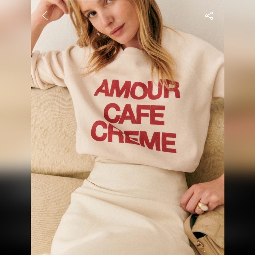 Sezane Organic Cotton Amour Cafe Creme Sweatshirt